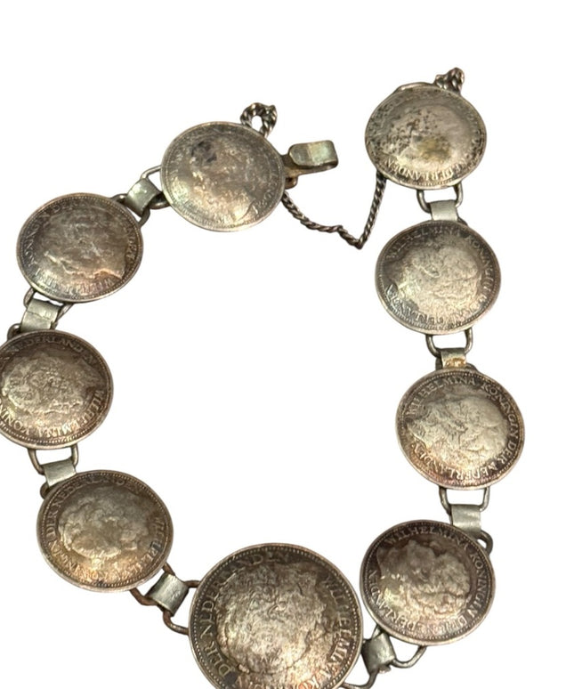 Vintage Dutch silver coin bracelet, 1940s