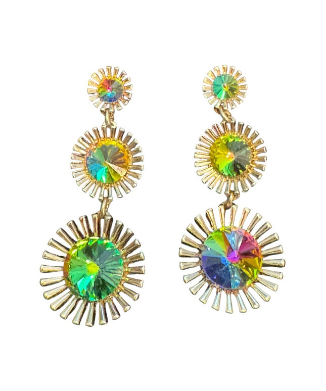 Colorful Vintage Rivoli glass Sunburst Drop Earrings