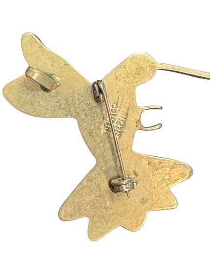 Vintage Large Alpaca silver mexico Hummingbird abalone pearl brooch
