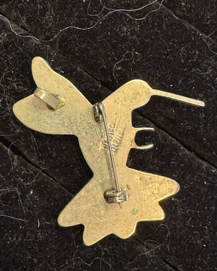 Vintage Large Alpaca silver mexico Hummingbird abalone pearl brooch