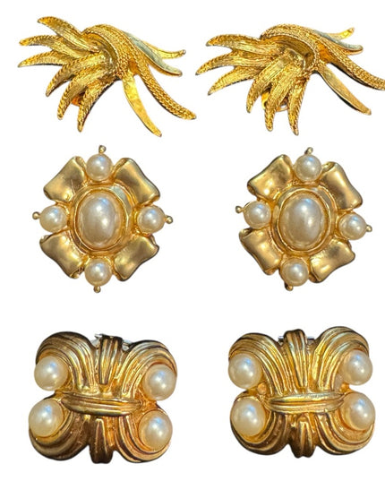 Elegant Vintage Lot of 3 SETS Shoe Clips Gold and Pearl designs