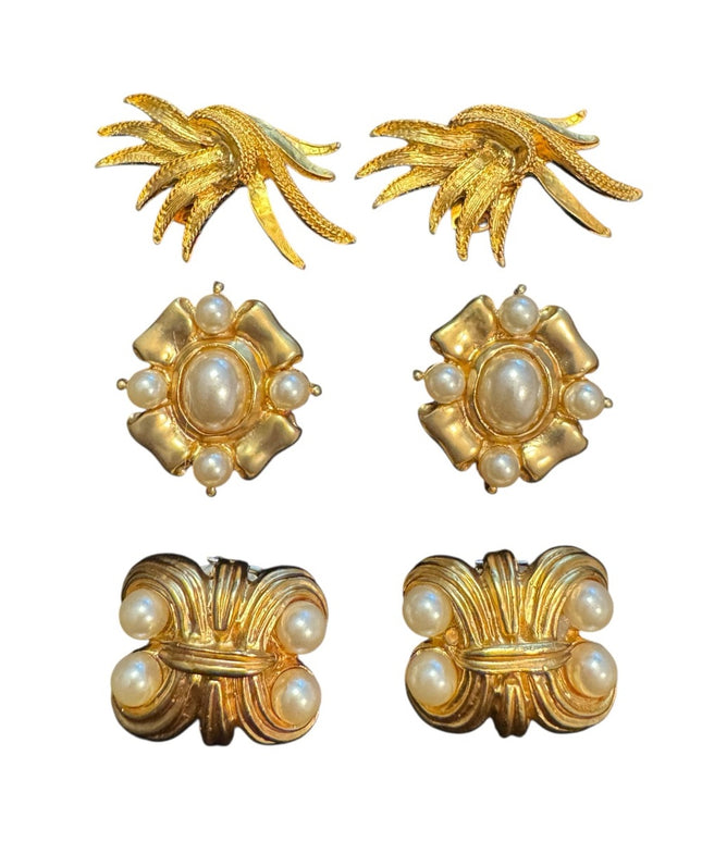Elegant Vintage Lot of 3 SETS Shoe Clips Gold and Pearl designs