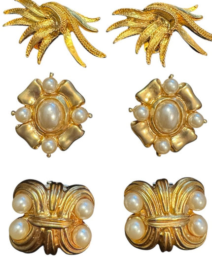 Elegant Vintage Lot of 3 SETS Shoe Clips Gold and Pearl designs