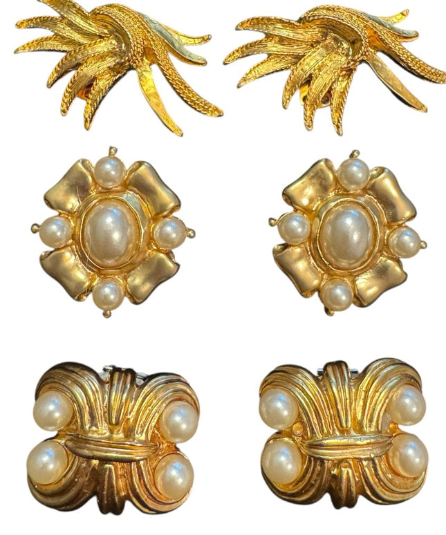 Elegant Vintage Lot of 3 SETS Shoe Clips Gold and Pearl designs