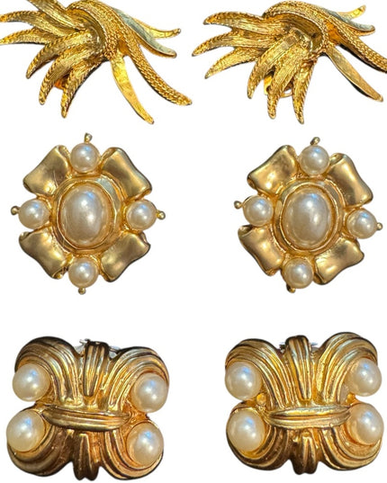 Elegant Vintage Lot of 3 SETS Shoe Clips Gold and Pearl designs