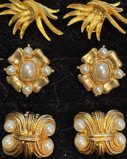 Elegant Vintage Lot of 3 SETS Shoe Clips Gold and Pearl designs