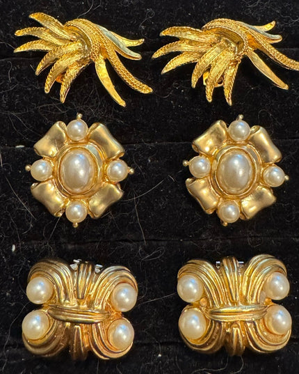 Elegant Vintage Lot of 3 SETS Shoe Clips Gold and Pearl designs
