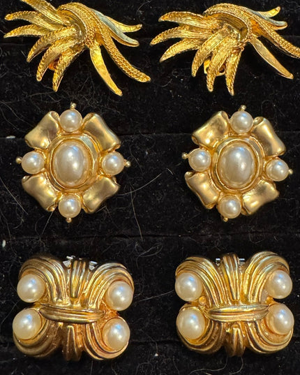 Elegant Vintage Lot of 3 SETS Shoe Clips Gold and Pearl designs