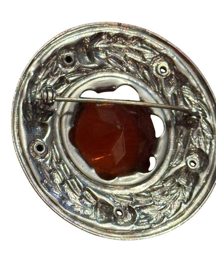 Elegant Vintage 1960s Silver & Orange Glass Simulated Gemstone Scottish Brooch