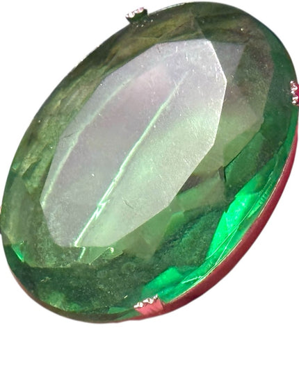 Elegant Vintage 1970s Green Gemstone Like  Fancy oval Brooch