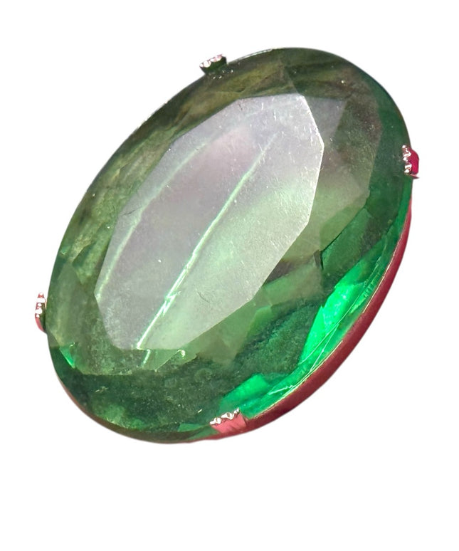 Elegant Vintage 1970s Green Gemstone Like  Fancy oval Brooch