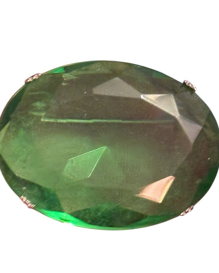 Elegant Vintage 1970s Green Gemstone Like  Fancy oval Brooch