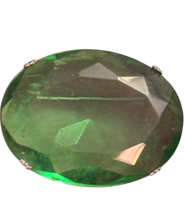 Elegant Vintage 1970s Green Gemstone Like  Fancy oval Brooch