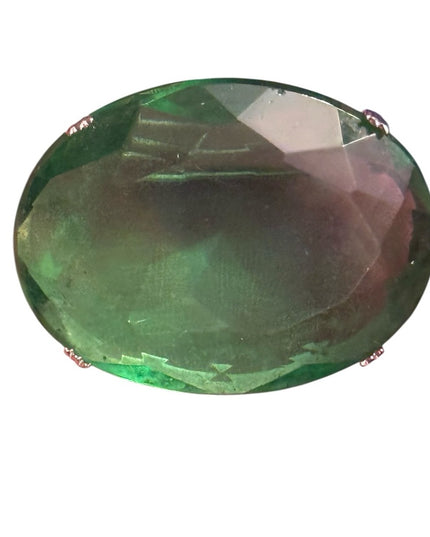 Elegant Vintage 1970s Green Gemstone Like  Fancy oval Brooch