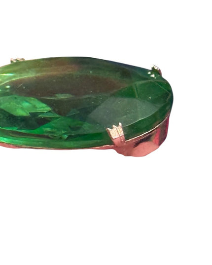 Elegant Vintage 1970s Green Gemstone Like  Fancy oval Brooch