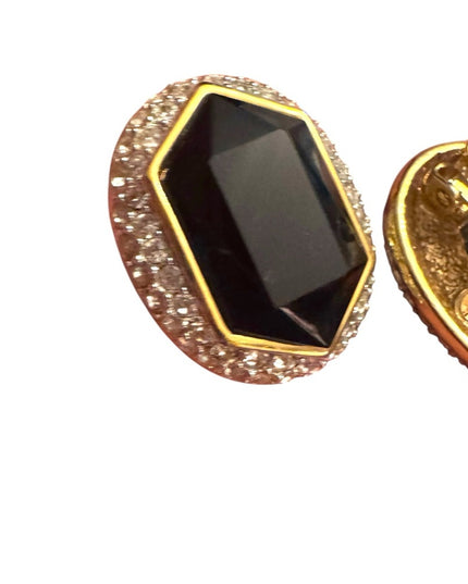 Sophisticated Vintage Oscar De La Renta Black & Gold Rhinestone Earrings