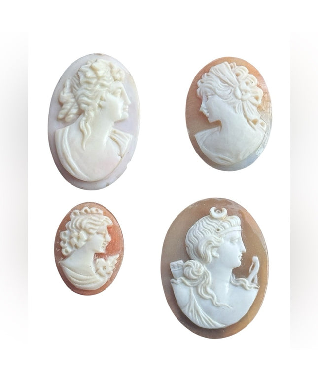 Elegant Vintage Hand Carved Shell Unswt Cameo LOT X4