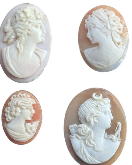 Elegant Vintage Hand Carved Shell Unswt Cameo LOT X4