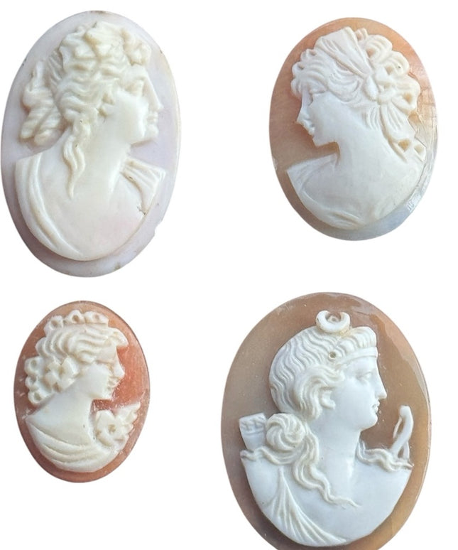 Elegant Vintage Hand Carved Shell Unswt Cameo LOT X4
