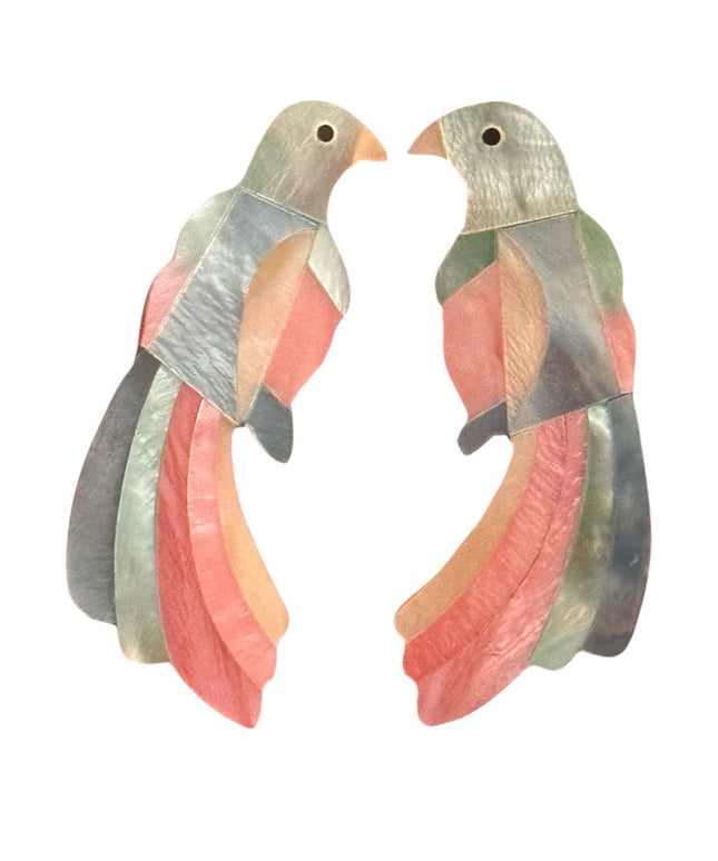 Vintage 1980s Lovely NEW old stock
Colorful MOP pearl Parrot Bird Earrings