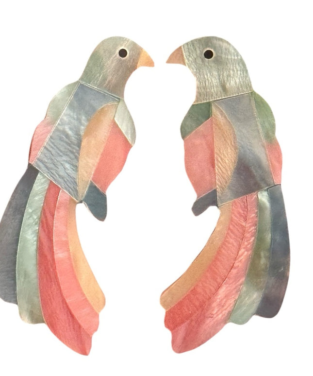 Vintage 1980s Lovely NEW old stock
Colorful MOP pearl Parrot Bird Earrings