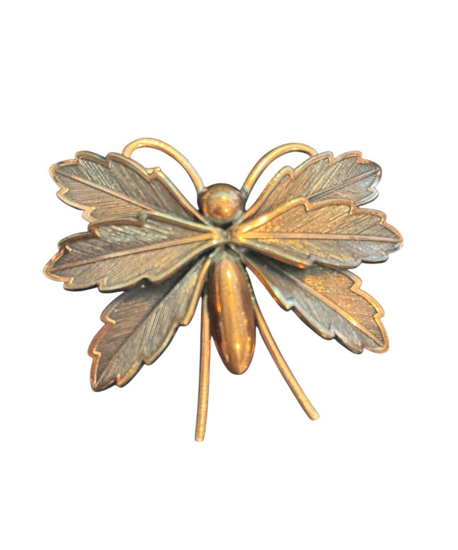 Vintage COPPER BELL Signed Butterfly Brooch Pin