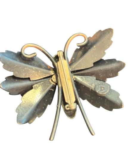Vintage COPPER BELL Signed Butterfly Brooch Pin