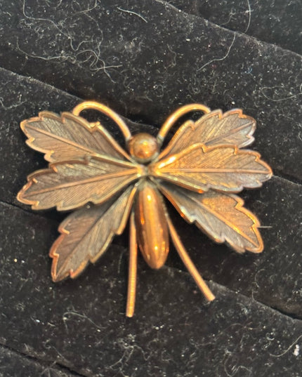 Vintage COPPER BELL Signed Butterfly Brooch Pin