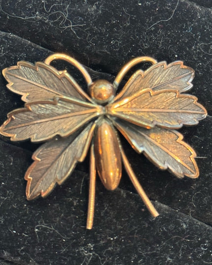 Vintage COPPER BELL Signed Butterfly Brooch Pin