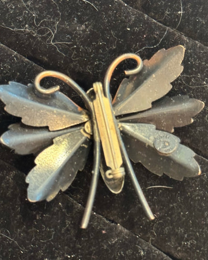 Vintage COPPER BELL Signed Butterfly Brooch Pin
