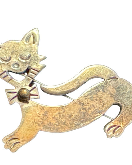 Vintage Taxco Mexico 925 Sterling Silver Cat Brooch