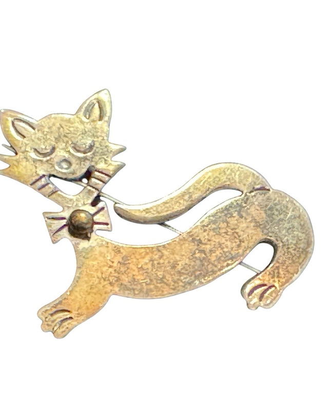 Vintage Taxco Mexico 925 Sterling Silver Cat Brooch