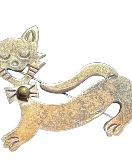 Vintage Taxco Mexico 925 Sterling Silver Cat Brooch