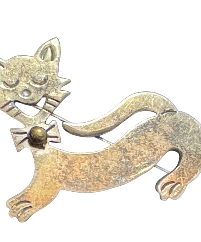 Vintage Taxco Mexico 925 Sterling Silver Cat Brooch