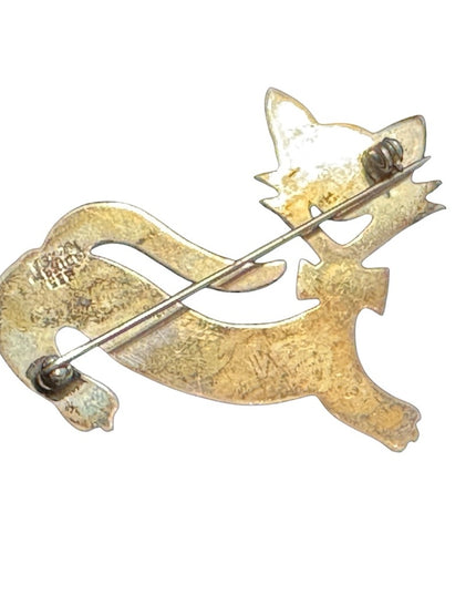 Vintage Taxco Mexico 925 Sterling Silver Cat Brooch