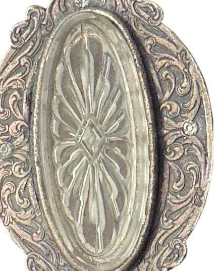 Vintage Antique Revival Silver finish etched glass leaf brooch