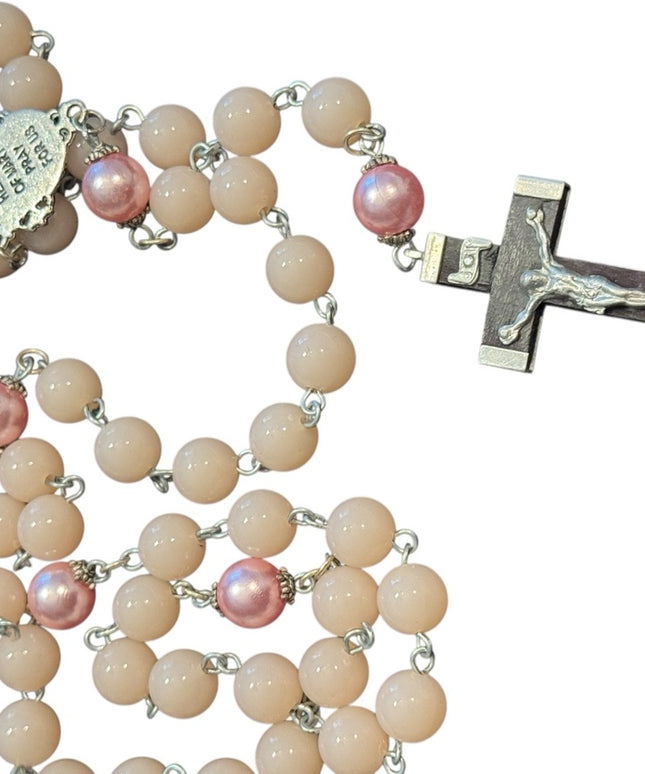 Vintage Plastic Pink Beaded Rosary Necklace