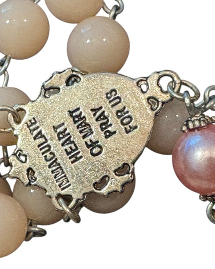 Vintage Plastic Pink Beaded Rosary Necklace