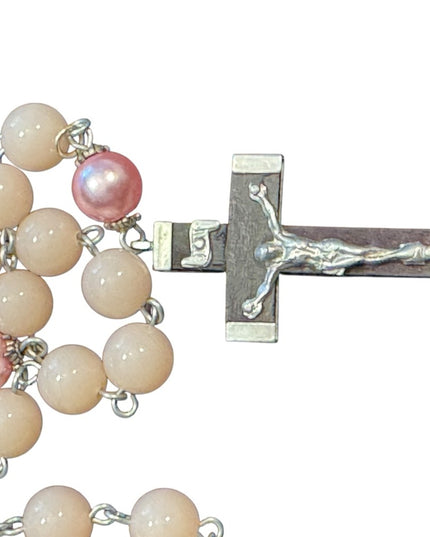 Vintage Plastic Pink Beaded Rosary Necklace