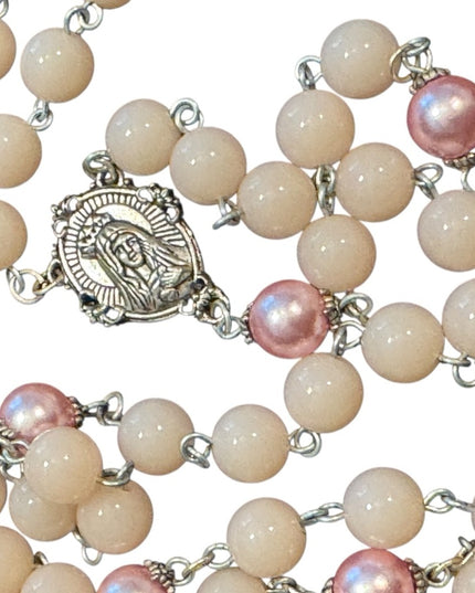 Vintage Plastic Pink Beaded Rosary Necklace
