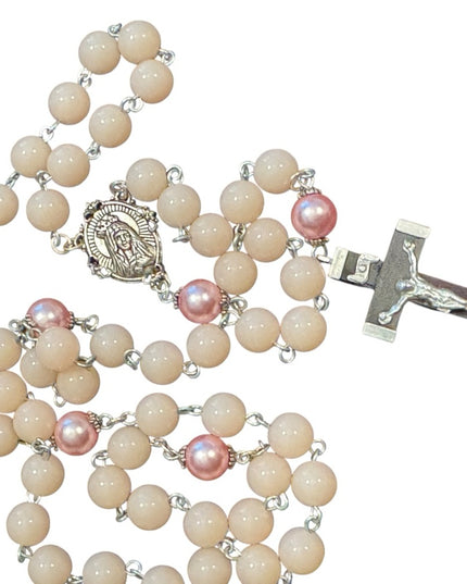 Vintage Plastic Pink Beaded Rosary Necklace
