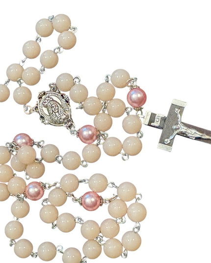 Vintage Plastic Pink Beaded Rosary Necklace