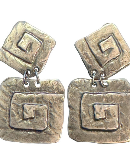 Vintage Pewter Modernist Geometric Earrings