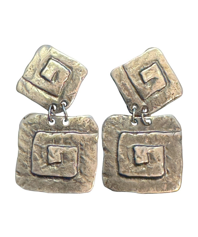 Vintage Pewter Modernist Geometric Earrings