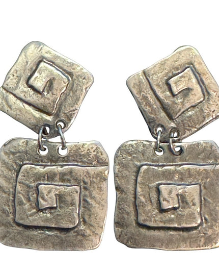 Vintage Pewter Modernist Geometric Earrings
