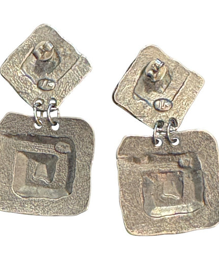 Vintage Pewter Modernist Geometric Earrings