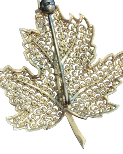 Elegant Vintage Birks Gold Wash Sterling Silver 925 Maple Leaf Brooch Birks Box
