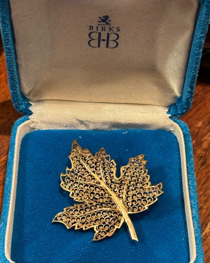 Elegant Vintage Birks Gold Wash Sterling Silver 925 Maple Leaf Brooch Birks Box