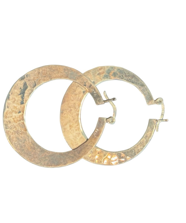 Vintage 1.5”  Hammered Sterling Silver 925 Hoop Earrings