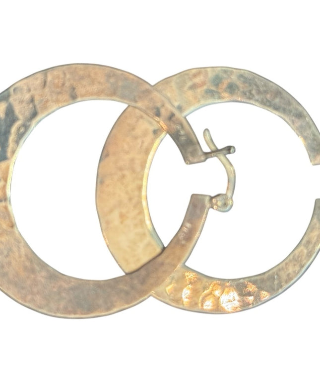 Vintage 1.5”  Hammered Sterling Silver 925 Hoop Earrings
